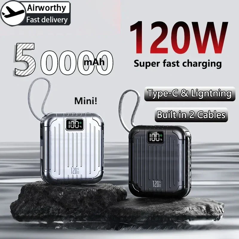 Usb Charger Dynamo - แบตสำรองขนาดเล็กกะทัดรัด 50000mAh สะดวกสบาย รองรับการชาร์จเร็ว PD20W พร้อมสายในตัว