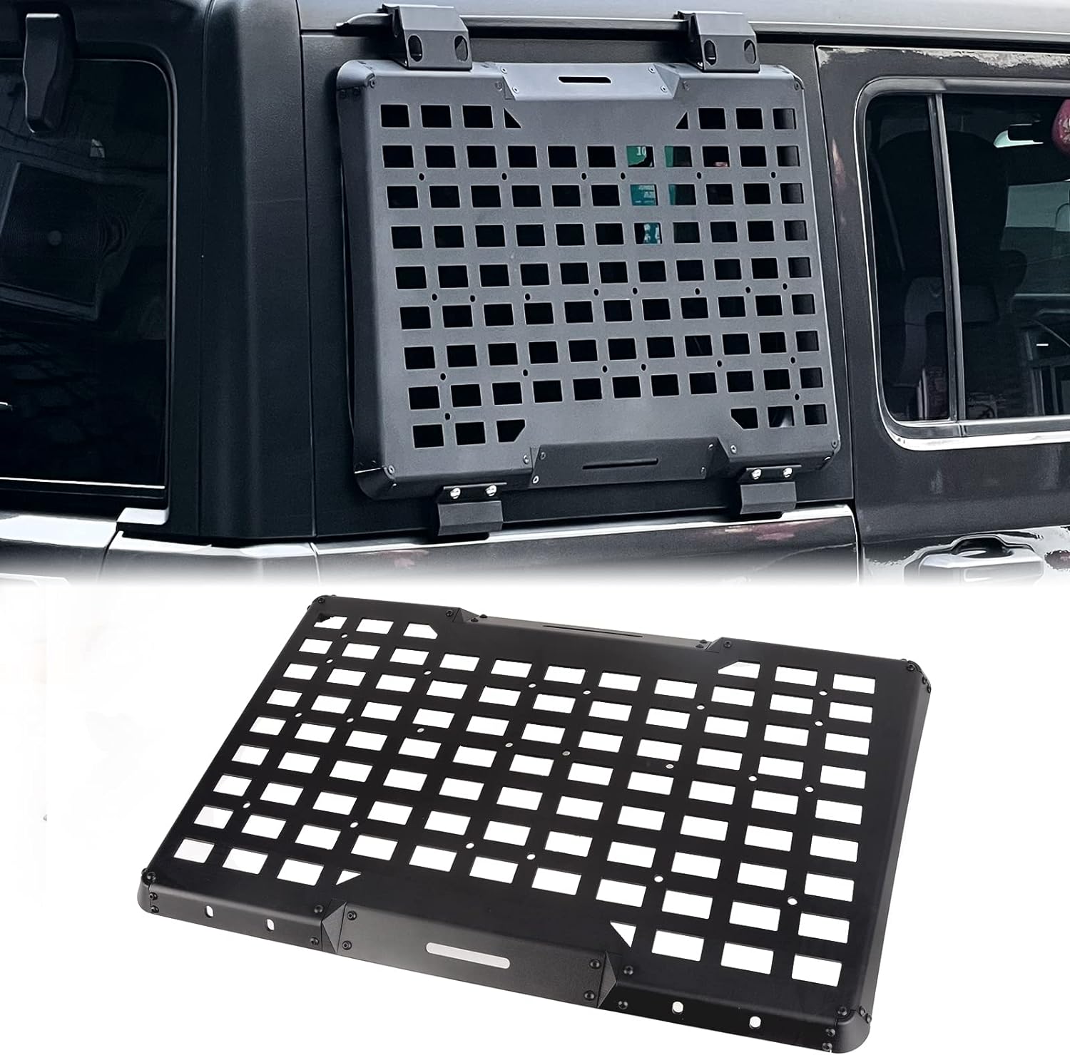 Cargo Rack Aluminum - แผงเก็บของแบบโมดูลาร์ Molle สำหรับกระจกหลังขวา ชุดอุปกรณ์เสริมสำหรับ Jeep Wrangler