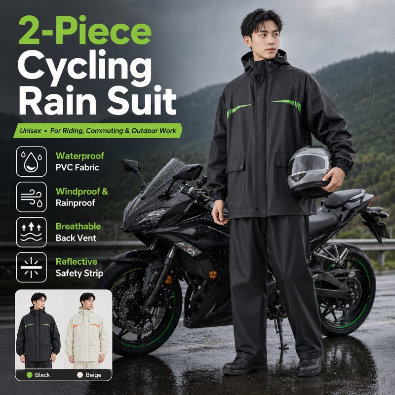 Cycling Commute In Rain - ชุดกันฝนสำหรับปั่นจักรยานแบบกันน้ำ 2 ชิ้น สำหรับทุกเพศ – เสื้อแจ็คเก็ตและกางเกงสำหรับขี่จักรยาน