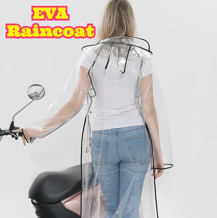 Cycling To Commute - เสื้อกันฝนยาวแบบใส EVA พร้อมเข็มขัด แต่งฮู้ด 男女兼用 กันน้ำ